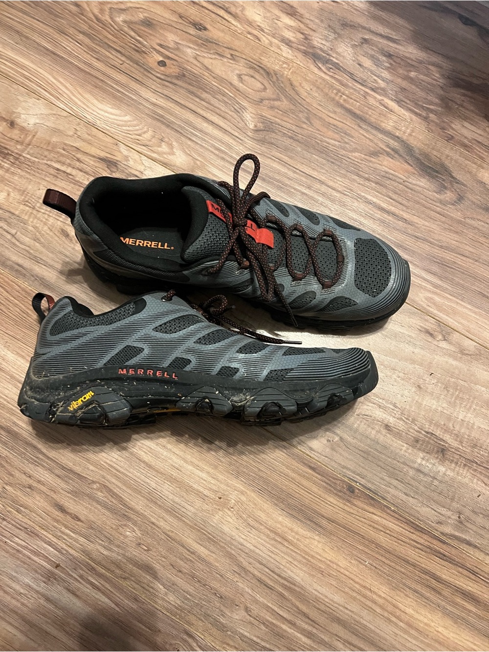 Merrell Men's Charcoal and Black Trail Sneakers with Red Accents